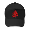 Premium Black Baseball Cap with Red Om Trishul Symbol | Unisex Spiritual Fashion