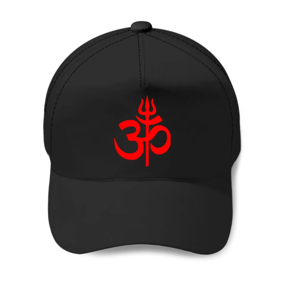 Premium Black Baseball Cap with Red Om Trishul Symbol | Unisex Spiritual Fashion